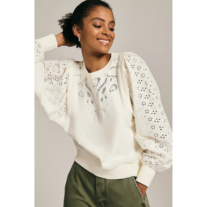 Anthropologie Pilcro Washed Eyelet Sweatshirt Top