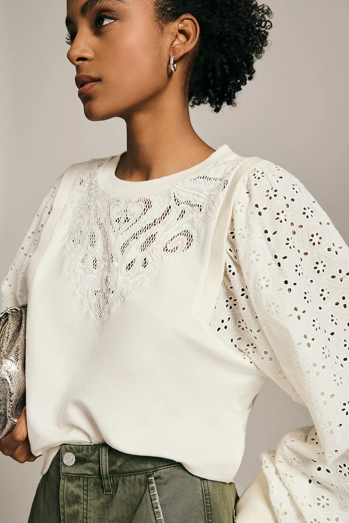Anthropologie Pilcro Washed Eyelet Sweatshirt Top