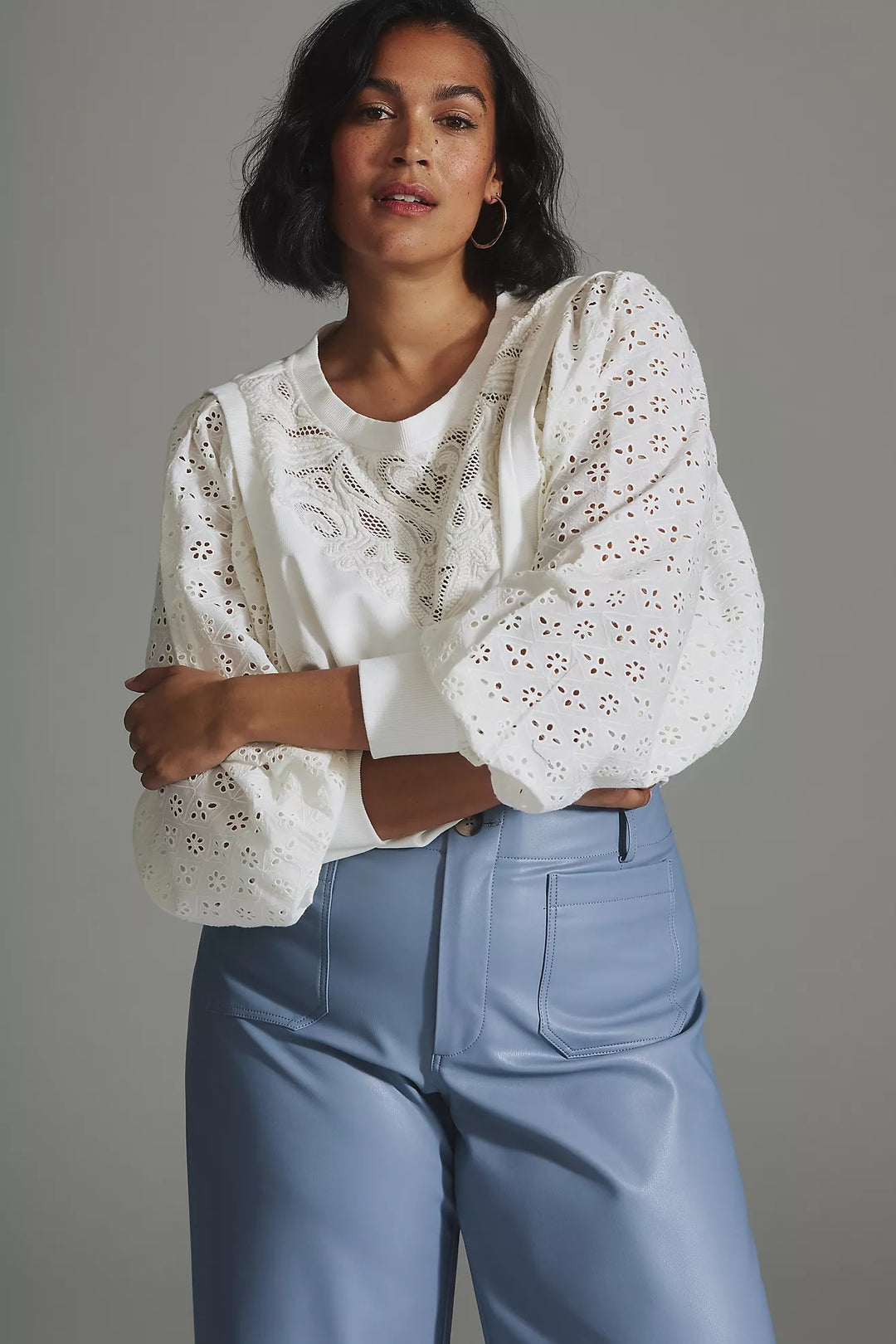 Anthropologie Pilcro Washed Eyelet Sweatshirt Top