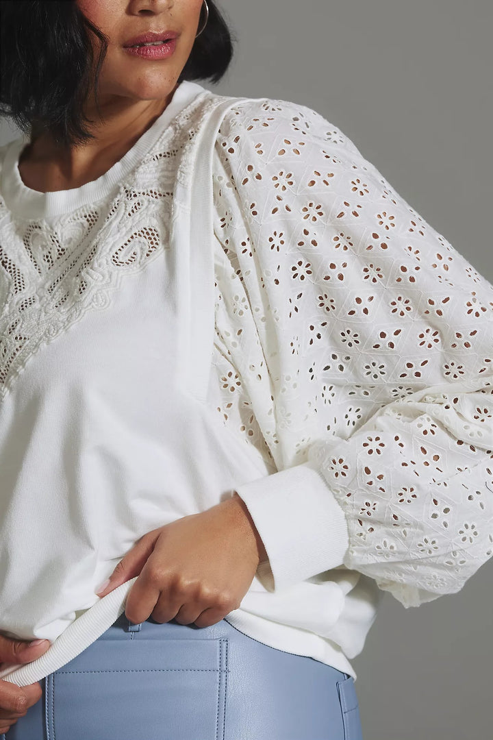 Anthropologie Pilcro Washed Eyelet Sweatshirt Top