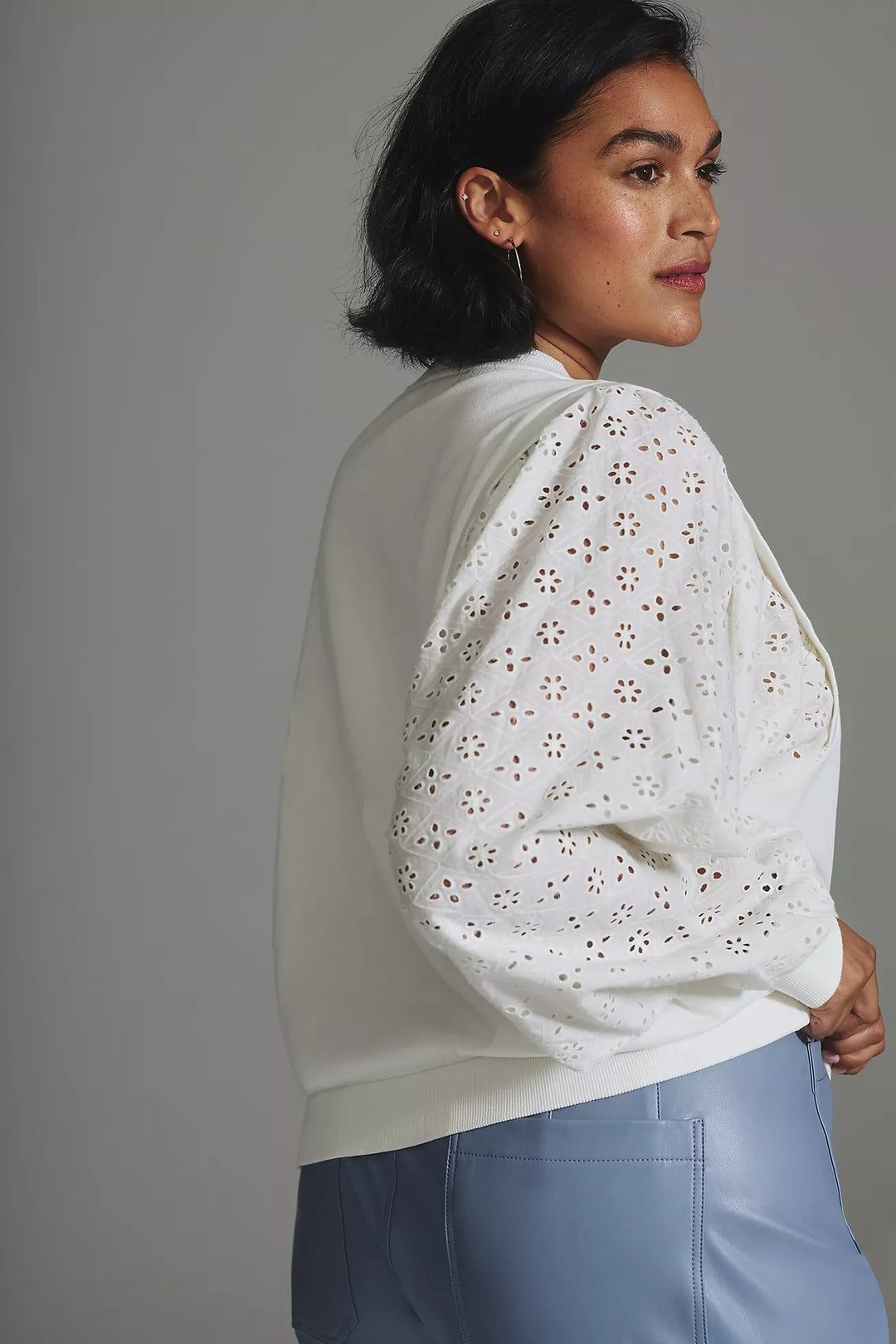 Anthropologie Pilcro Washed Eyelet Sweatshirt Top