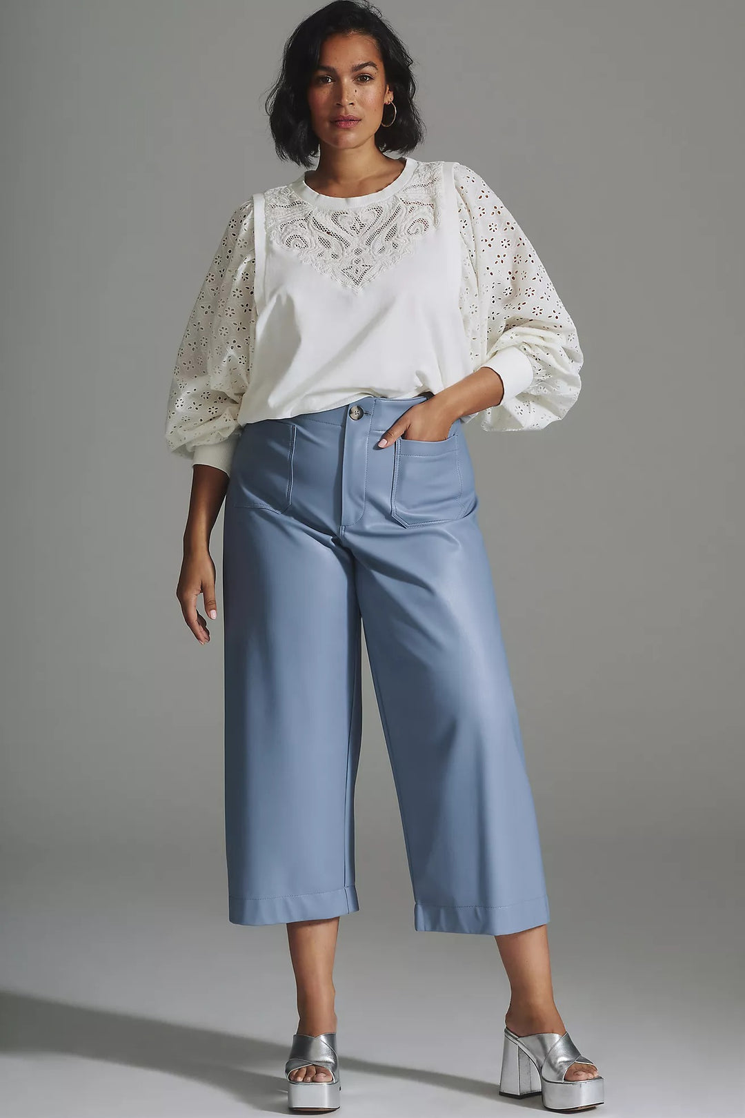 Anthropologie Pilcro Washed Eyelet Sweatshirt Top