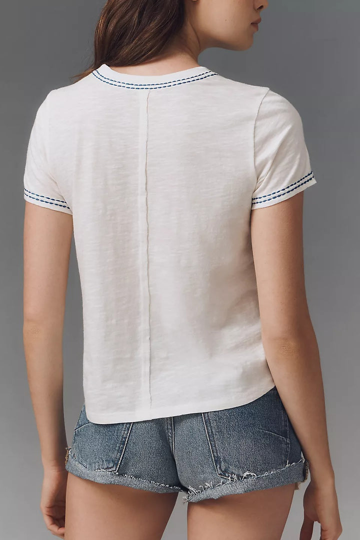 Pilcro Anthropologie The Bennie Slim Crew Neck Cotton-Slub Tee Top