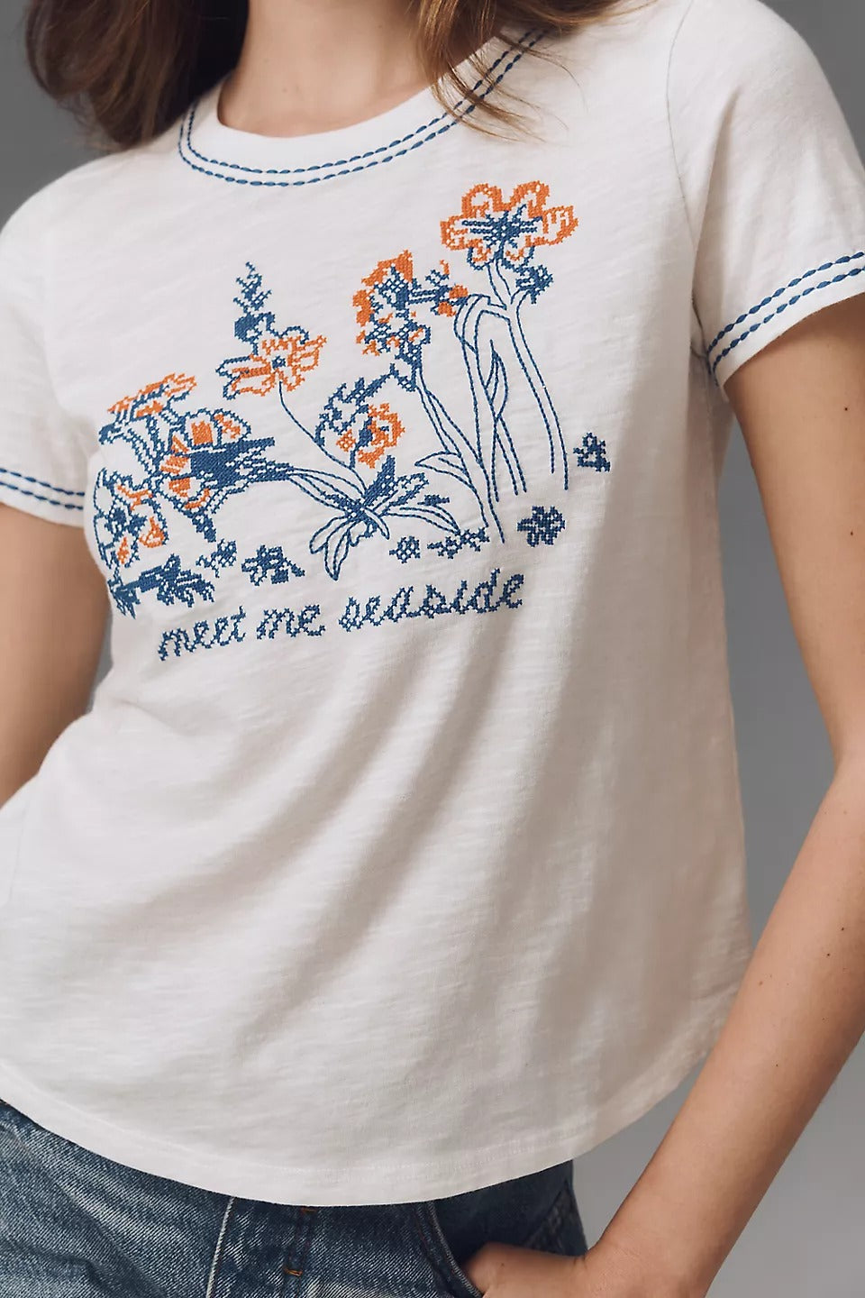 Pilcro Anthropologie The Bennie Slim Crew Neck Cotton-Slub Tee Top