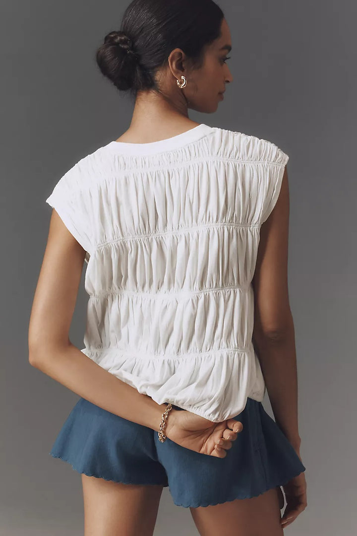 Maeve Anthropologie Tiered Smocked Bubble Tee Blouse Top