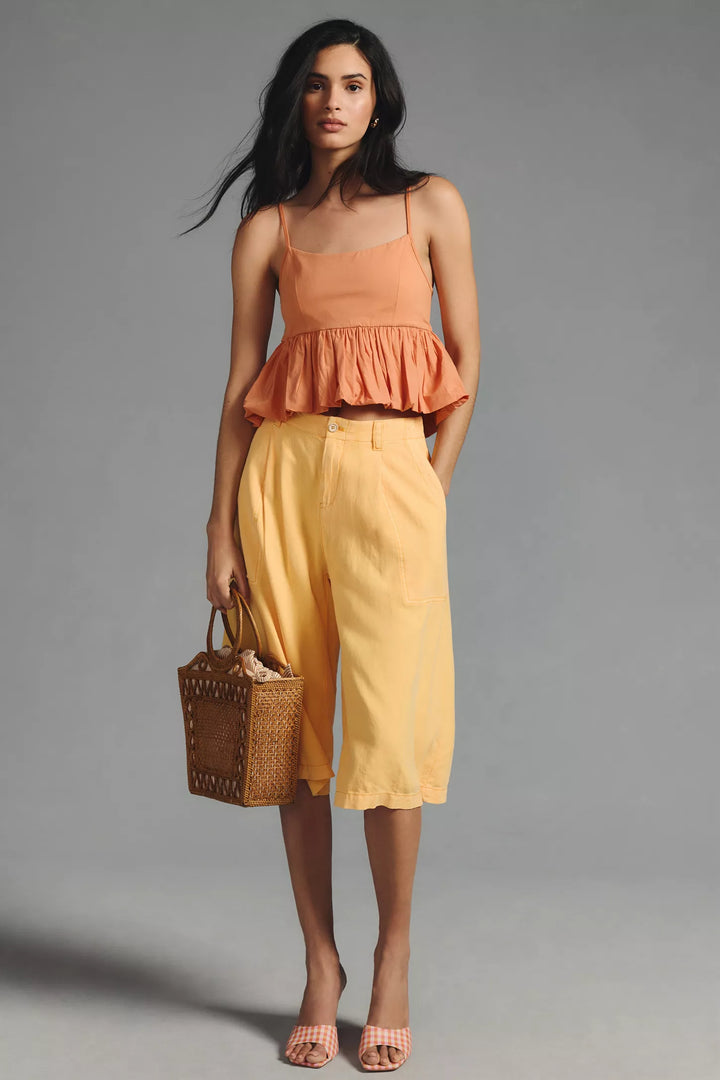 Maeve Anthropologie Ruffled Bubble-Hem Cropped Cami Tank Top