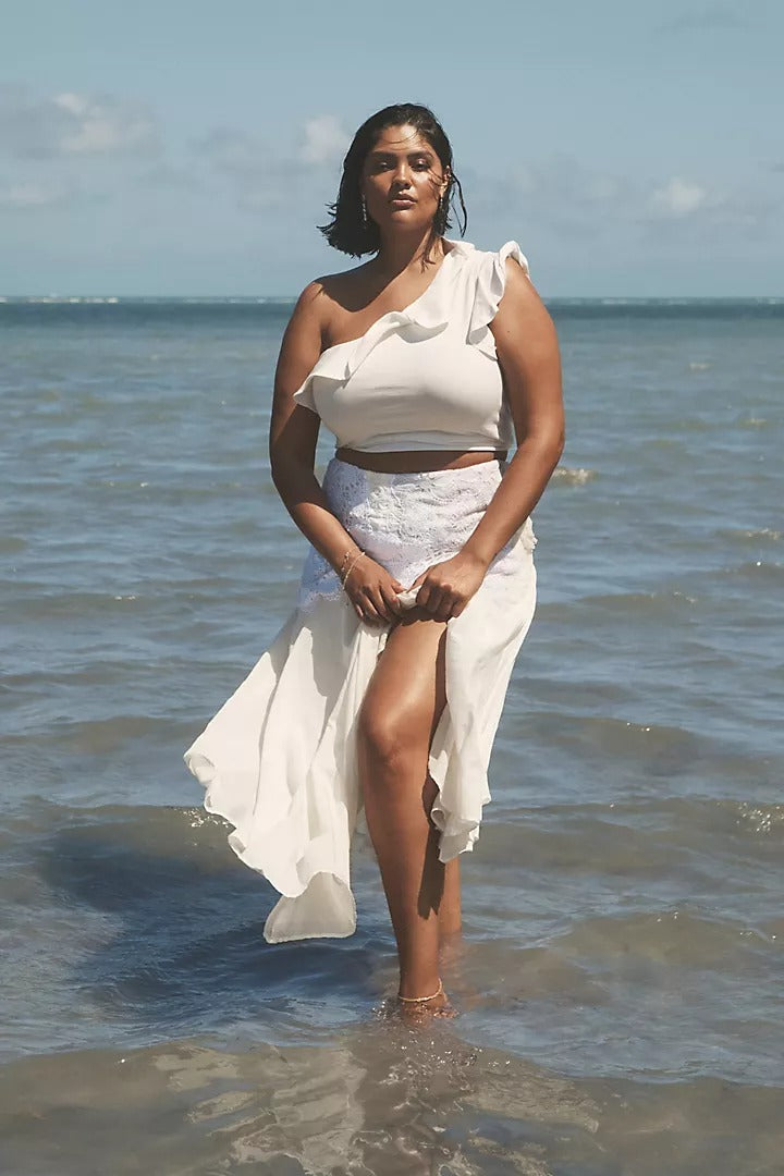 Anthropologie Maeve One-Shoulder Ruffled Blouse Top