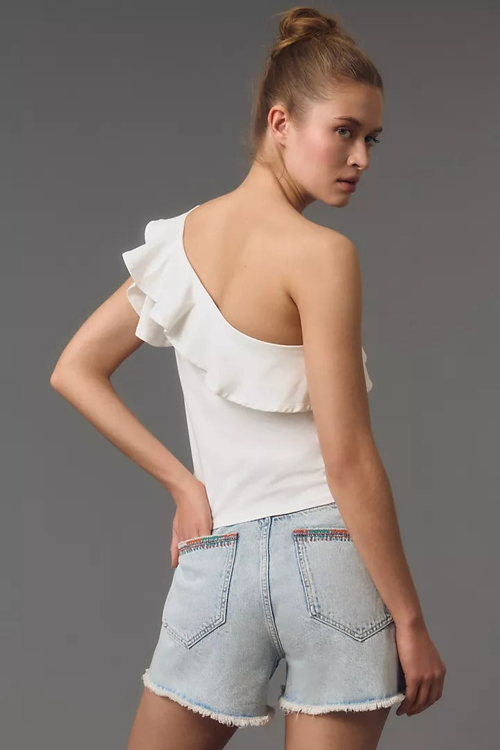 Anthropologie Maeve One-Shoulder Ruffled Blouse Top