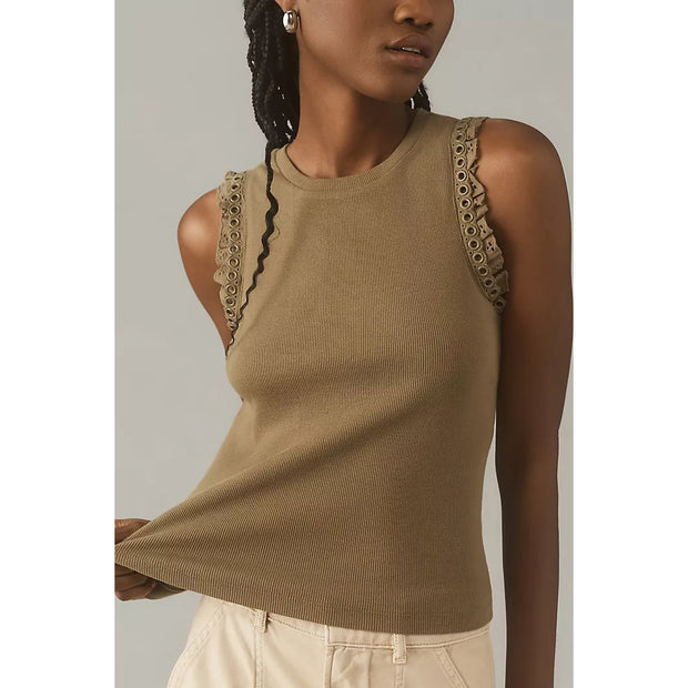 Maeve Anthropologie Eyelet-Trim Crop Tank Blouse Top