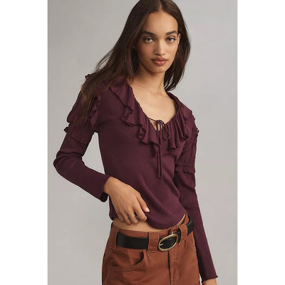 By Anthropologie Long-Sleeve Ruffle Blouse Top