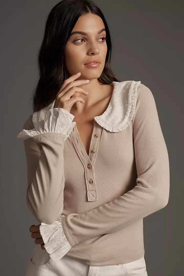 By Anthropologi Pilcro The Keira Collared Button-Front Blouse Top