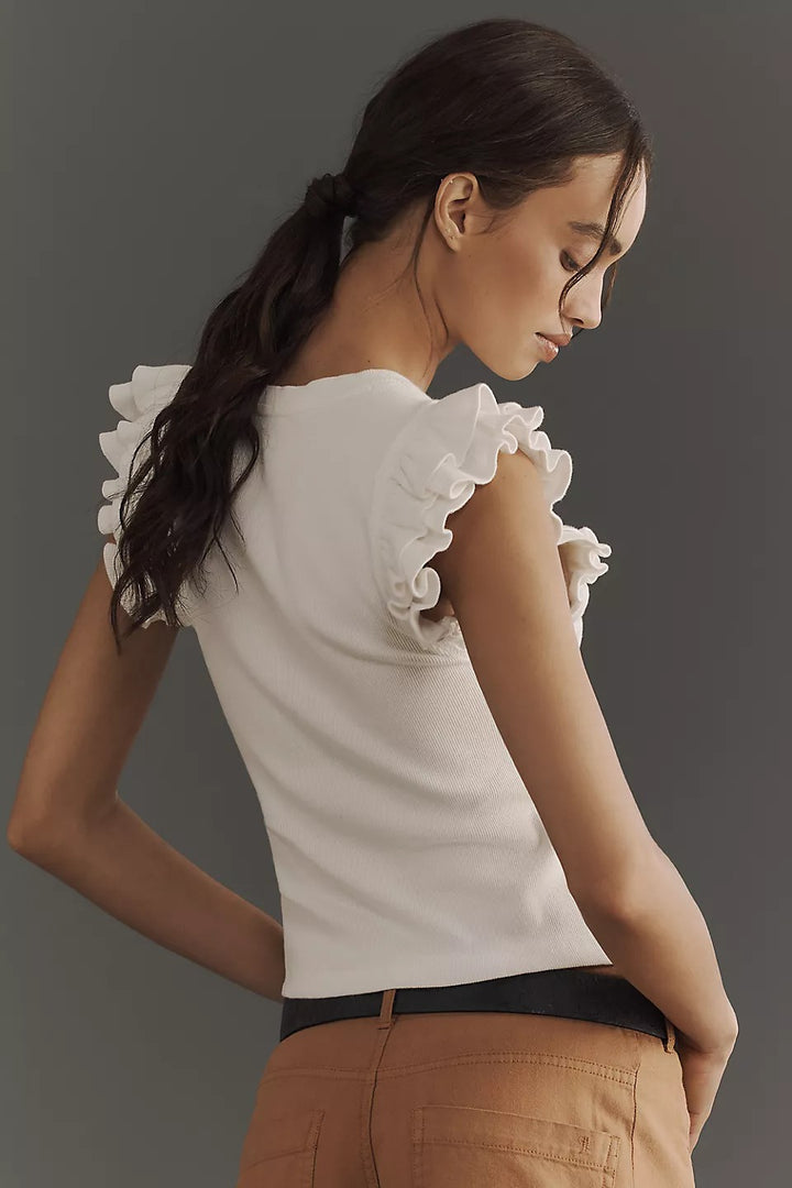 Maeve Anthropologie Ribbed Ruffle Tank Blouse Top