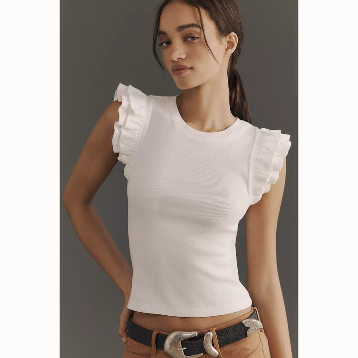 Maeve Anthropologie Ribbed Ruffle Tank Blouse Top