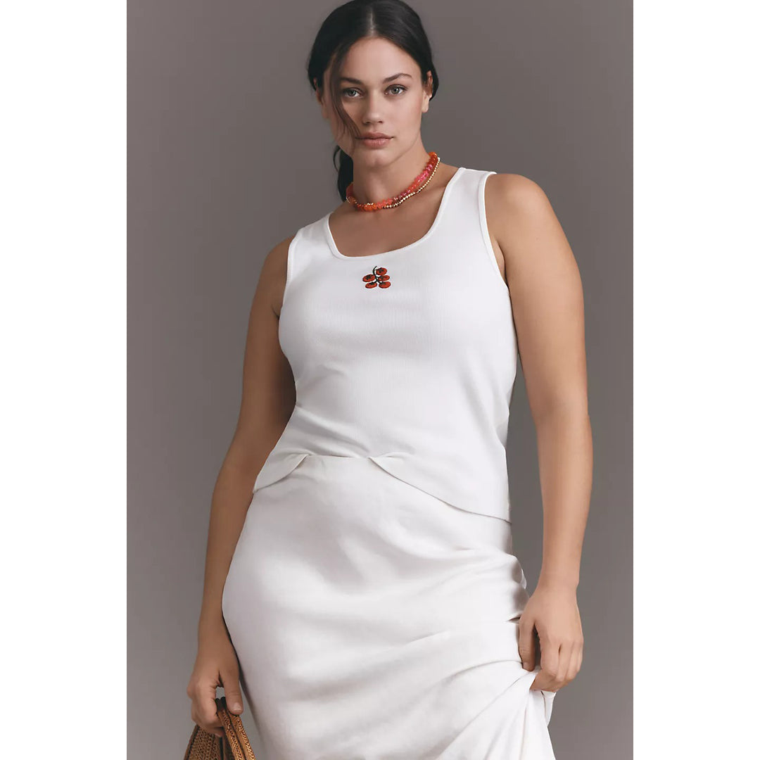Anthropologie Maeve Embroidered Icon Tank Top White Chocolate Couture Anthropologie Maeve Embroidered Icon Tank Top White Chocolate Couture