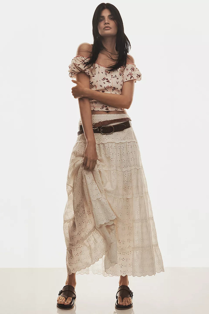 By Anthropologie Puff-Sleeve Off-The-Shoulder Corset Blouse Top