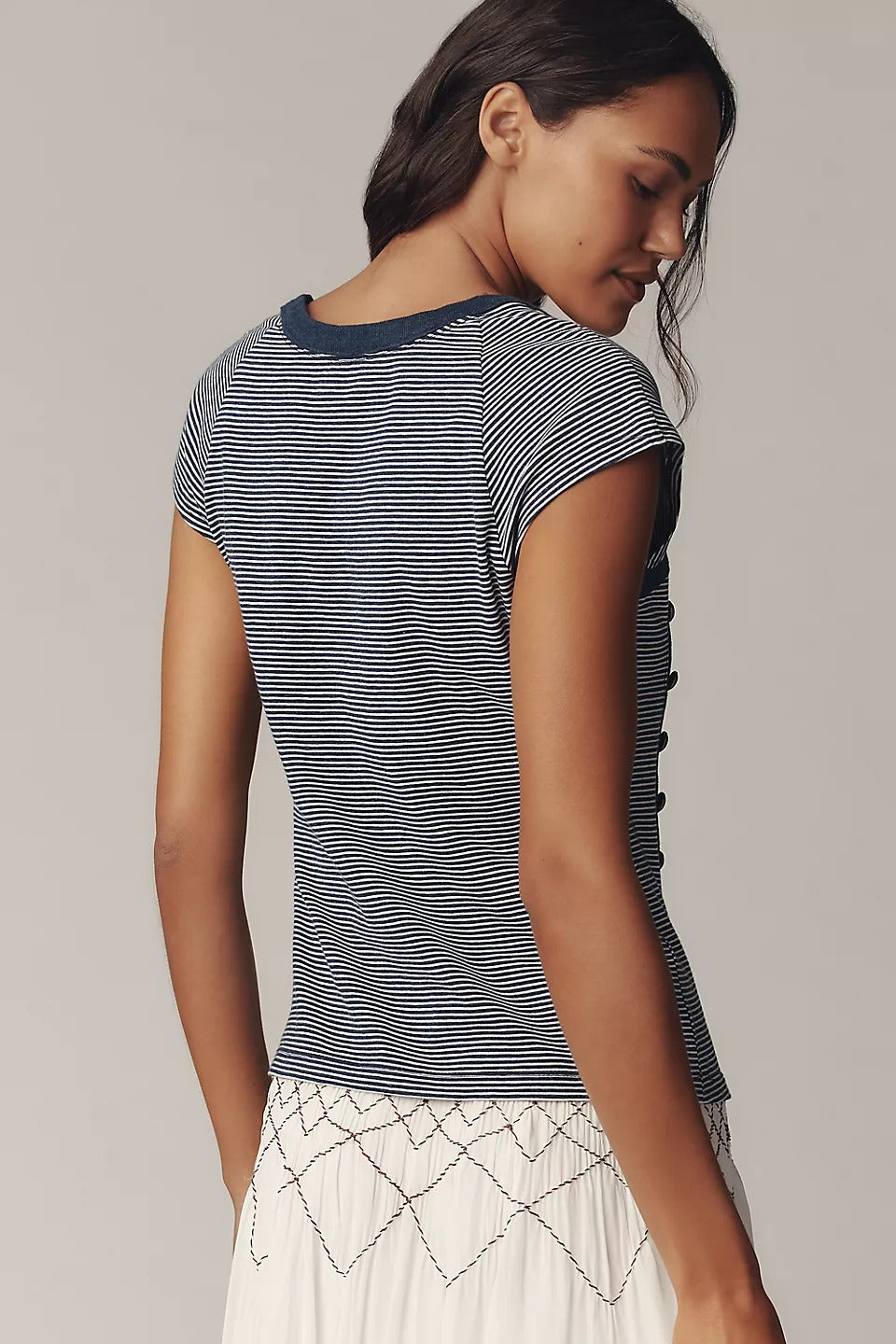 Maeve Anthropologie Short-Sleeve Side-Button Blouse Top