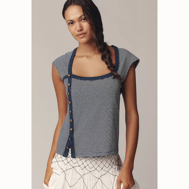 Maeve Anthropologie Short-Sleeve Side-Button Blouse Top