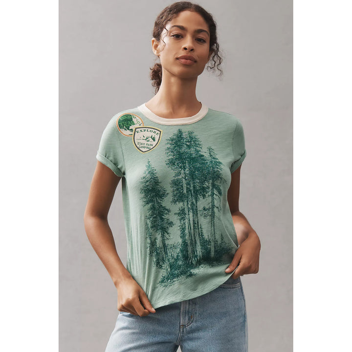 Anthropologie Pilcro Cotton Graphic Ringer Tee Blouse Top