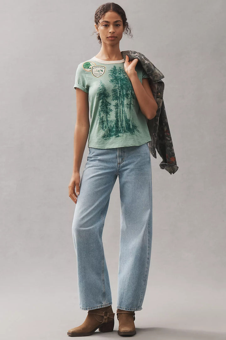 Anthropologie Pilcro Cotton Graphic Ringer Tee Blouse Top