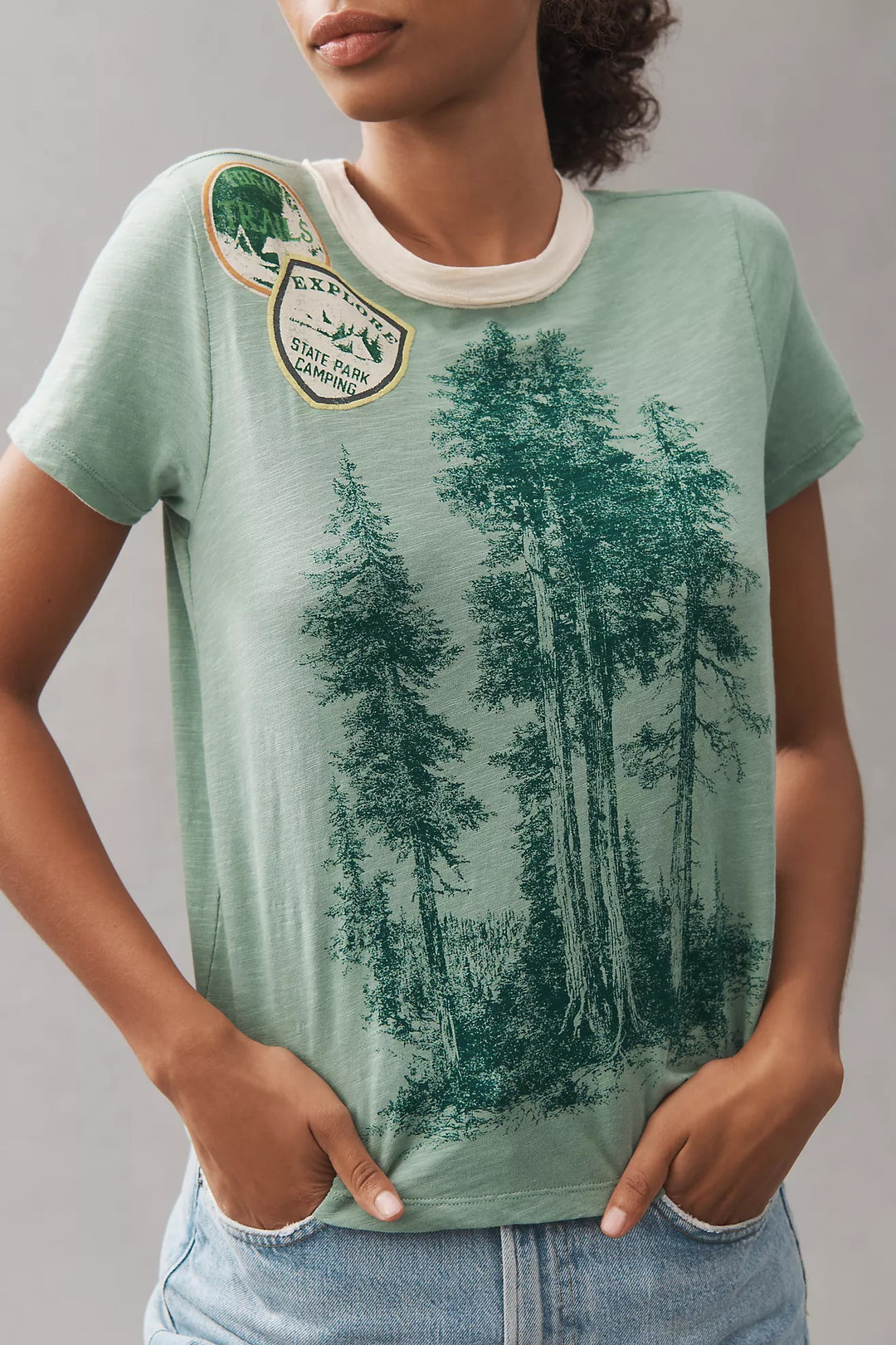 Anthropologie Pilcro Cotton Graphic Ringer Tee Blouse Top