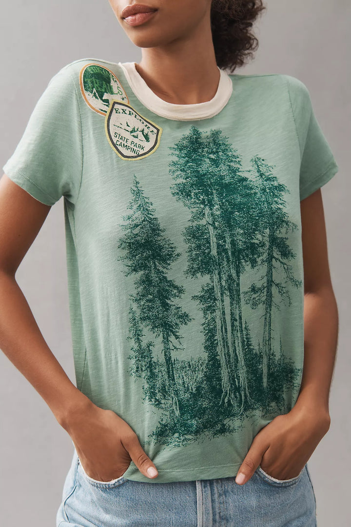 Anthropologie Pilcro Cotton Graphic Ringer Tee Blouse Top