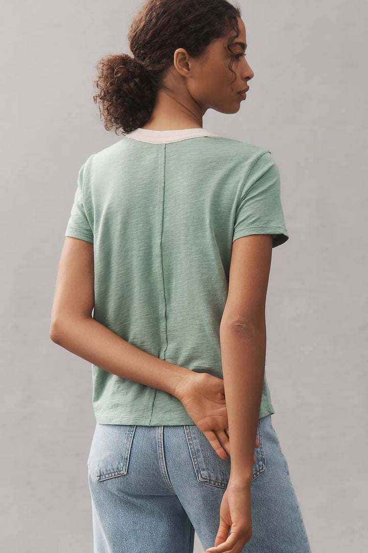 Anthropologie Pilcro Cotton Graphic Ringer Tee Blouse Top