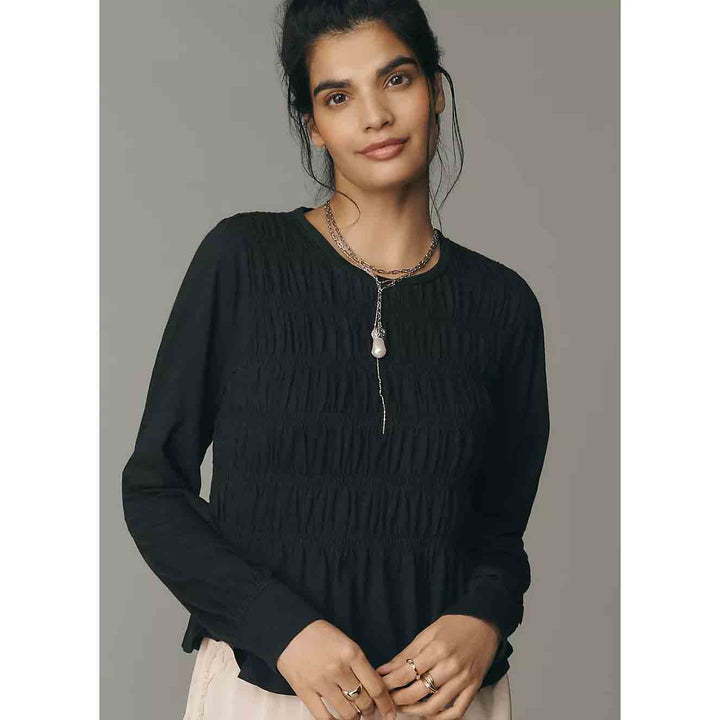 Anthropologie Pilcro Long-Sleeve Smocked Top