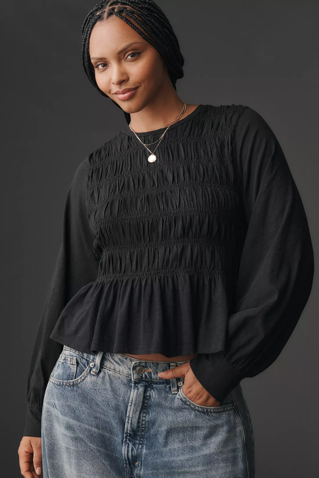 Anthropologie Pilcro Long-Sleeve Smocked Top