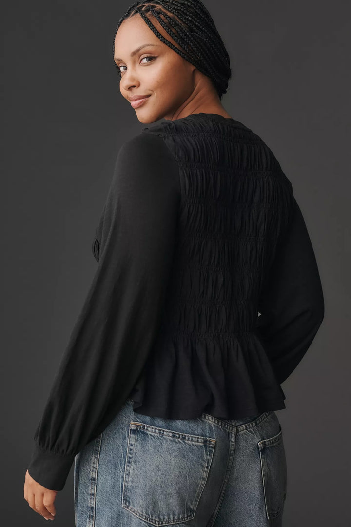 Anthropologie Pilcro Long-Sleeve Smocked Top