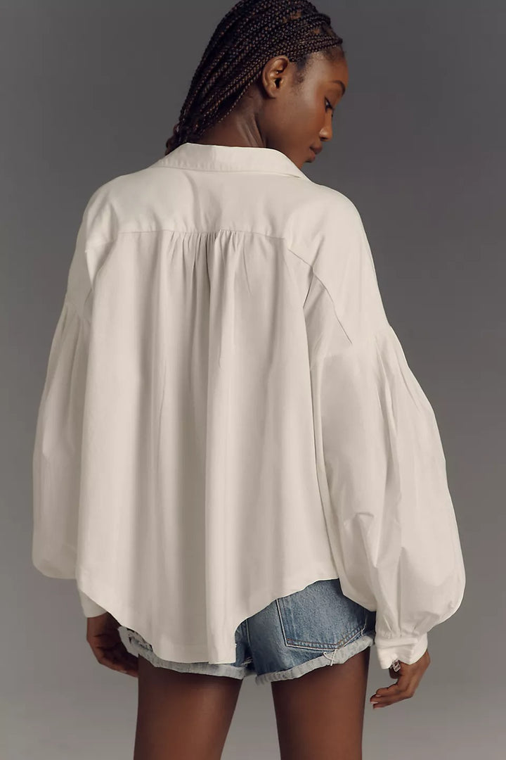 Maeve Anthropologie Puff-Sleeve Collared Yoke Blouse Top