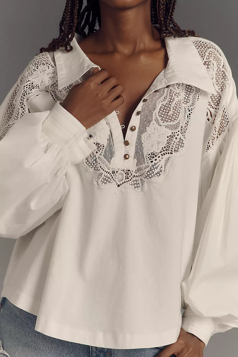 Maeve Anthropologie Puff-Sleeve Collared Yoke Blouse Top