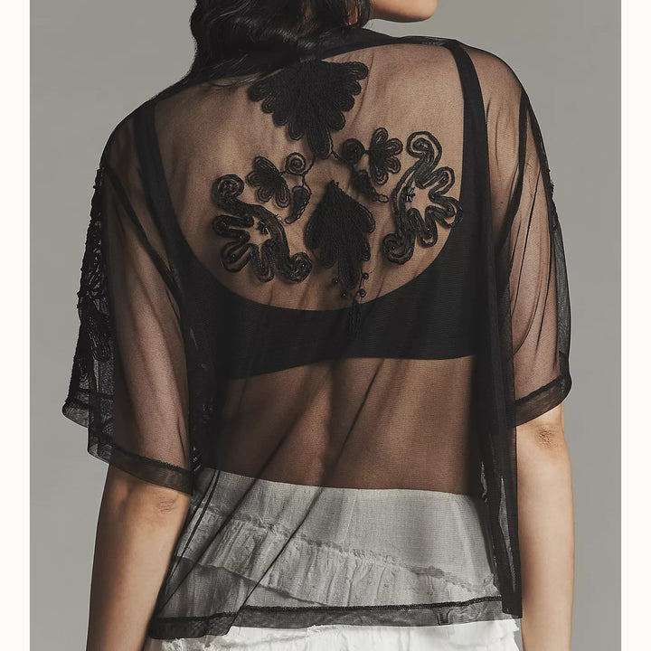 By Anthropologie Sheer Mesh Blouse Top