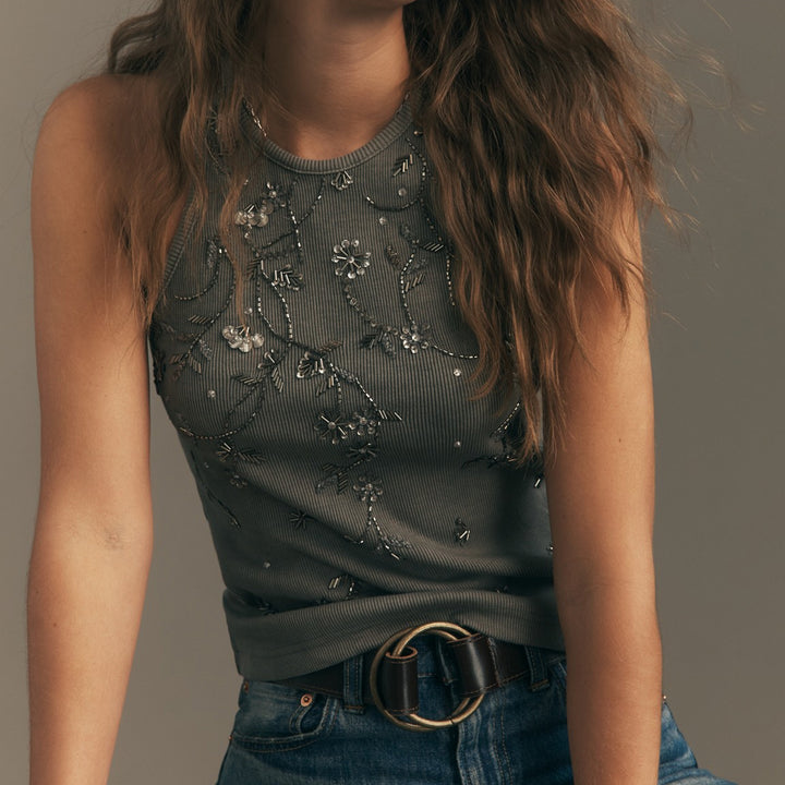 Anthropologie Pilcro Sequin Embellished Beaded  Halter Blouse Tank Top