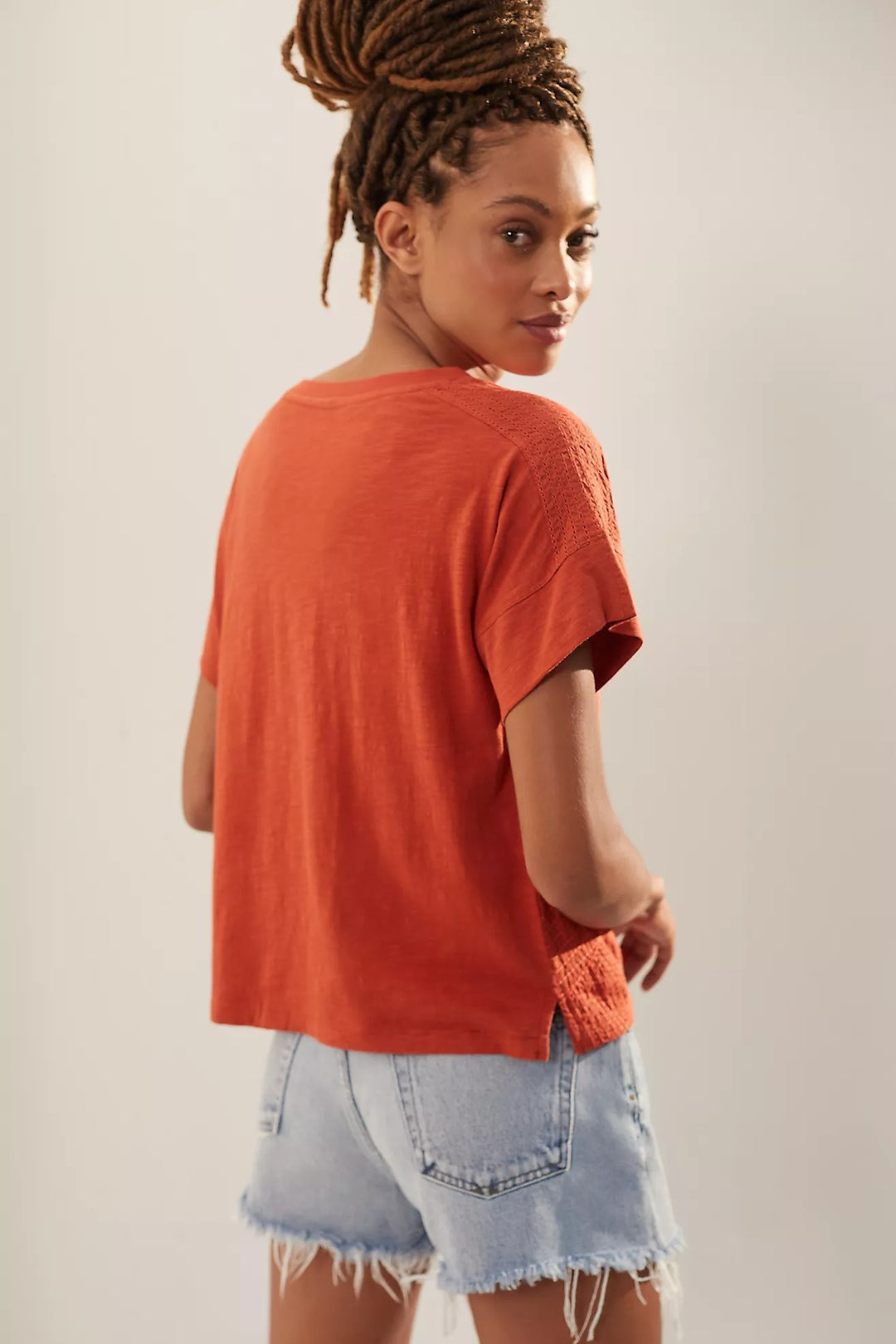 By Anthropologie Contrast Floral Embroidered Tee Blouse Top