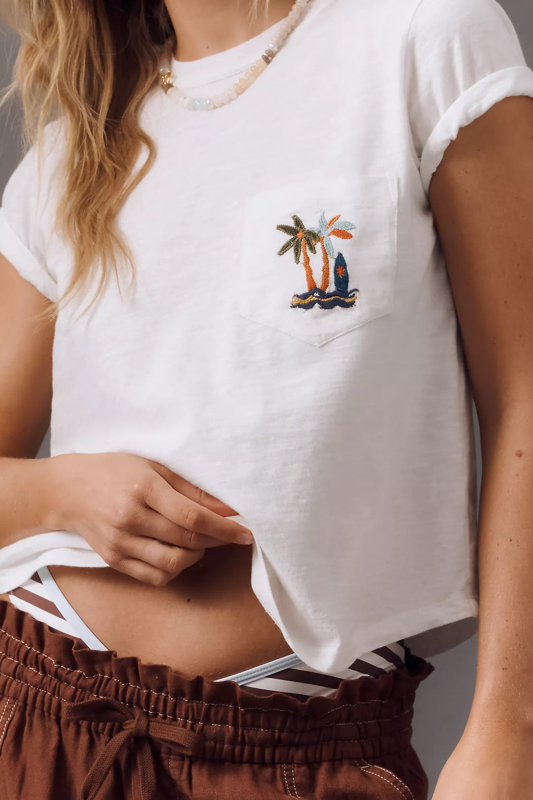 Anthropologie Pilcro Bennie Cotton-Slub Crew-Neck Short-Sleeve Tee Top
