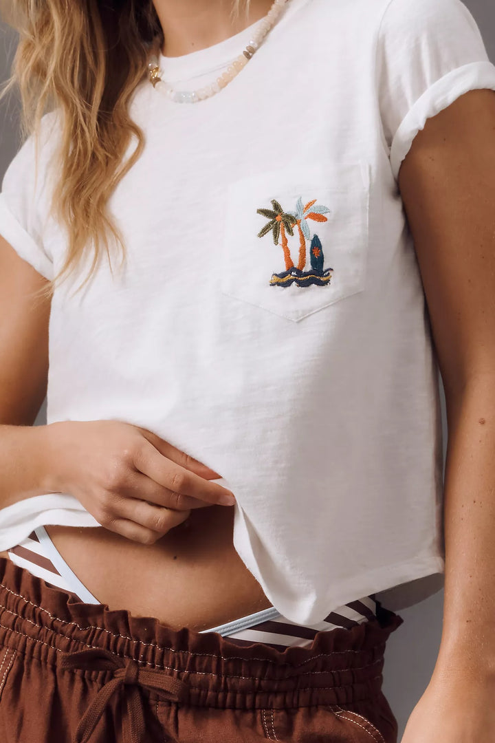 Anthropologie Pilcro Bennie Cotton-Slub Crew-Neck Short-Sleeve Tee Top