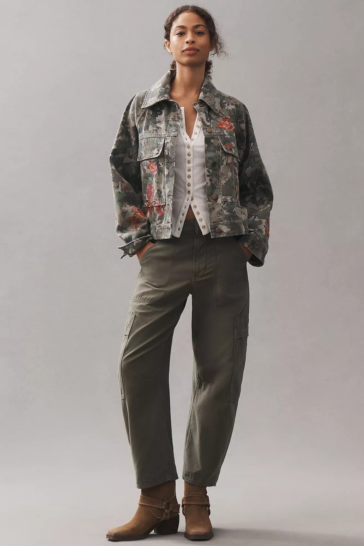 By Anthropologie Pilcro Embroidered Utility Jacket Women's Top