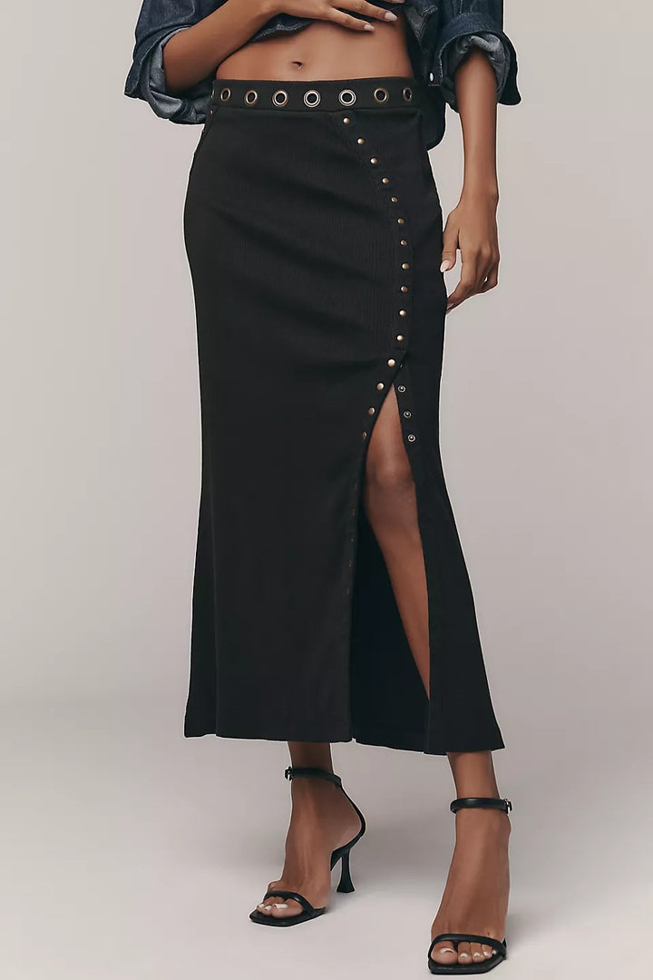 By Anthropologie Hardware Side-Slit Column Midi Skirt