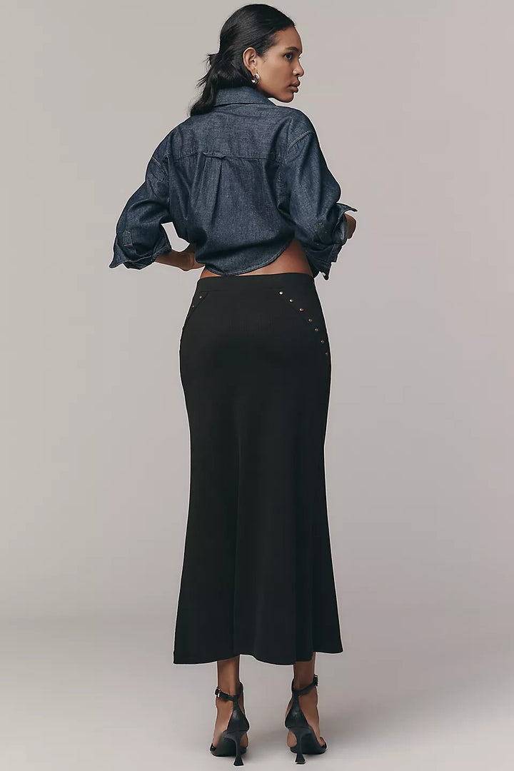 By Anthropologie Hardware Side-Slit Column Midi Skirt