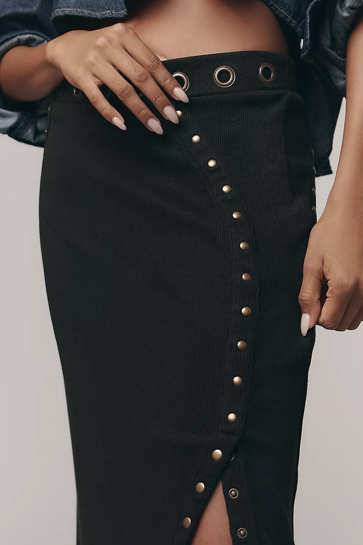 By Anthropologie Hardware Side-Slit Column Midi Skirt