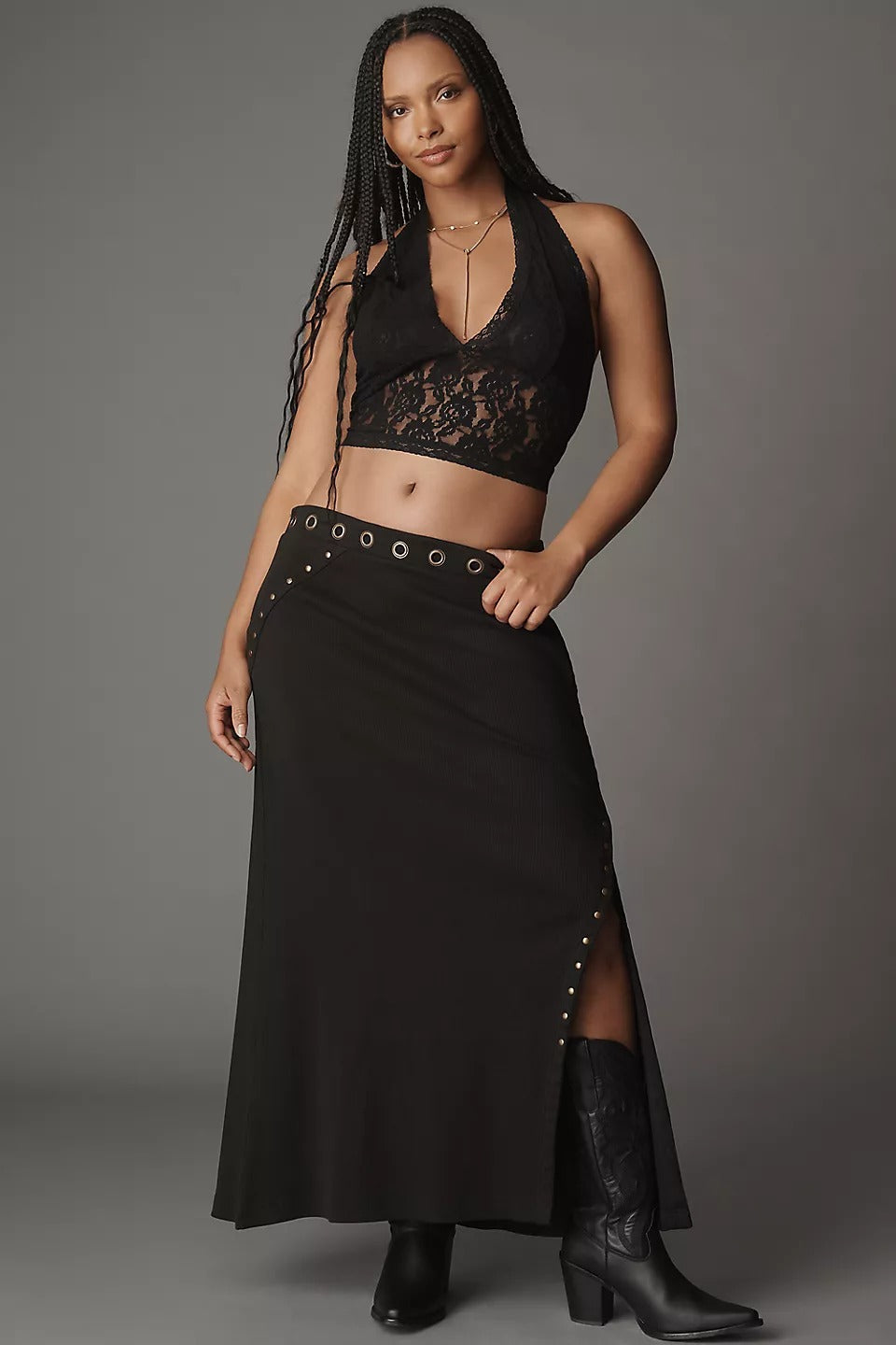 By Anthropologie Hardware Side-Slit Column Midi Skirt