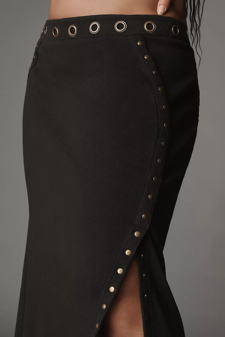 By Anthropologie Hardware Side-Slit Column Midi Skirt