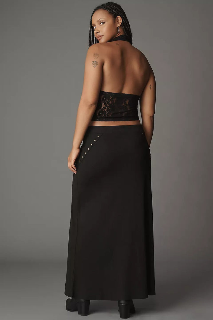 By Anthropologie Hardware Side-Slit Column Midi Skirt