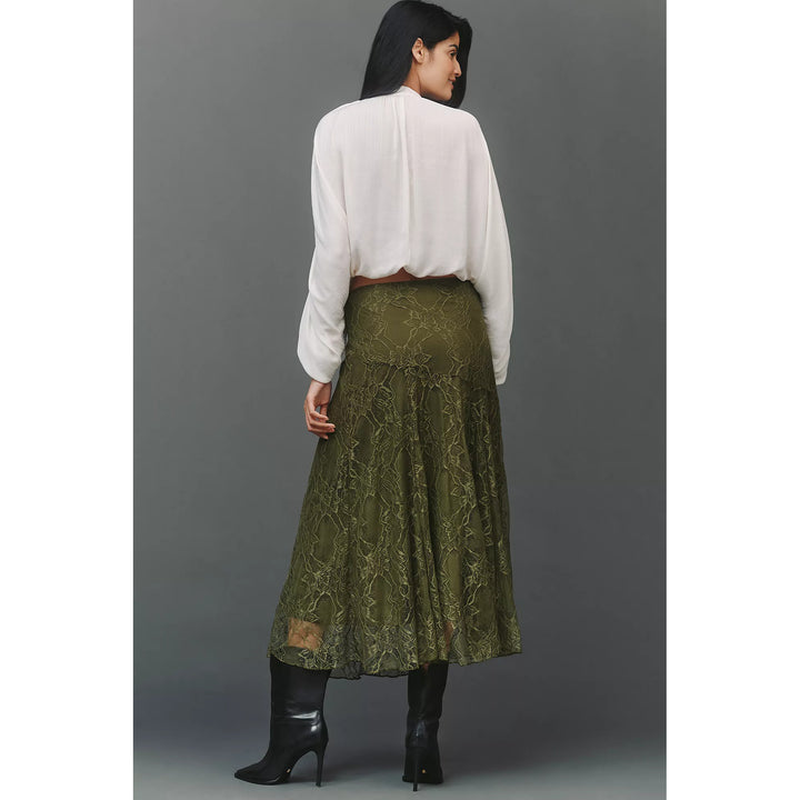 By Anthropologie Asymmetrical Drop-Waist Lace Midi Skirt