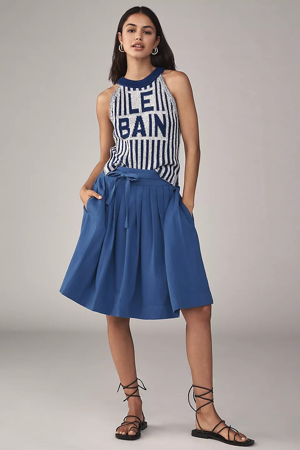Maeve Anthropologie Bow-Front Pleated Knee-Length Skirt