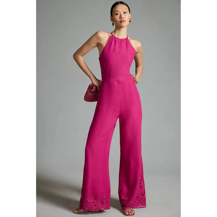 By Anthropologie Cutwork Linen Jumpsuit