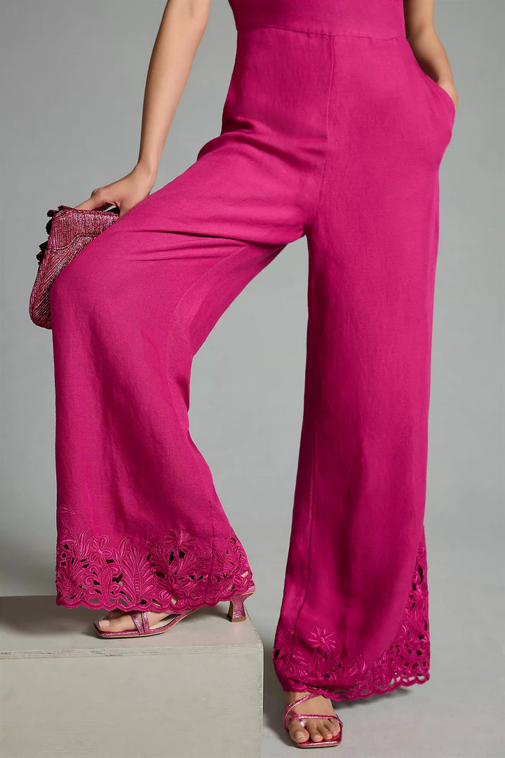 By Anthropologie Cutwork Linen Jumpsuit