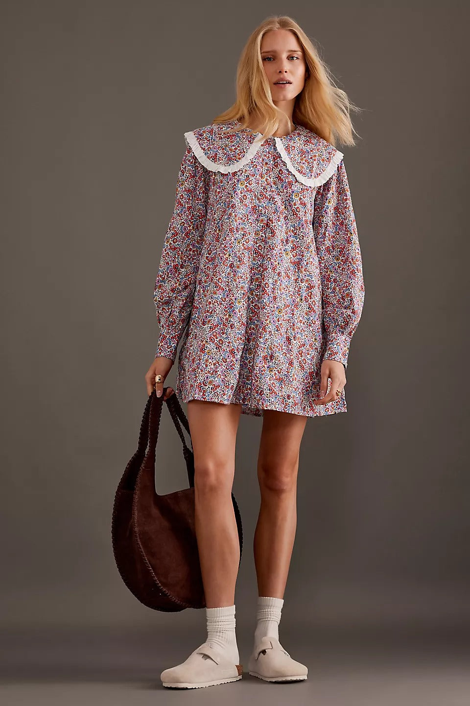 By Anthropologie Long-Sleeve Collared Mini Dress