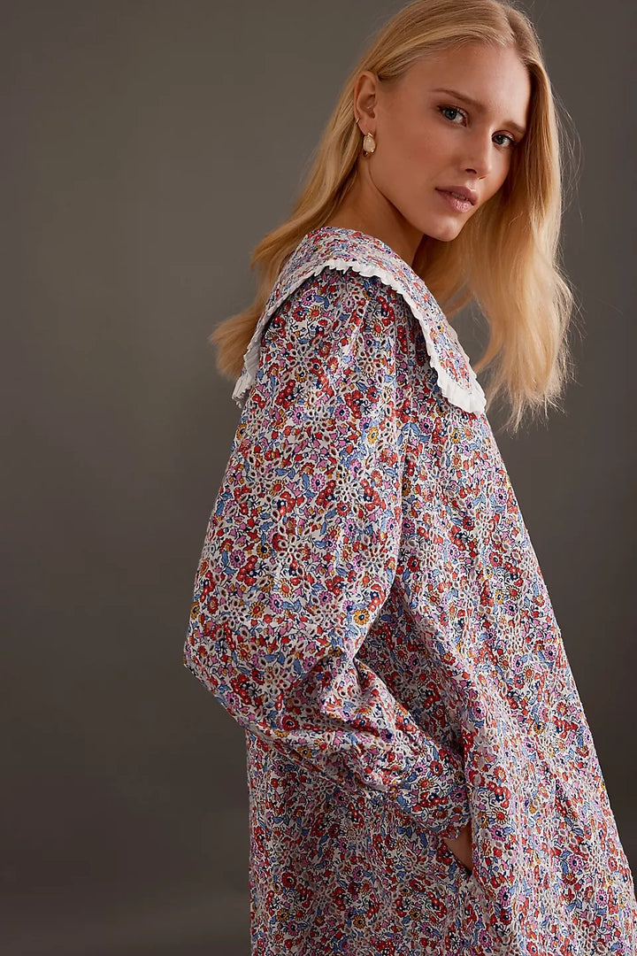 By Anthropologie Long-Sleeve Collared Mini Dress