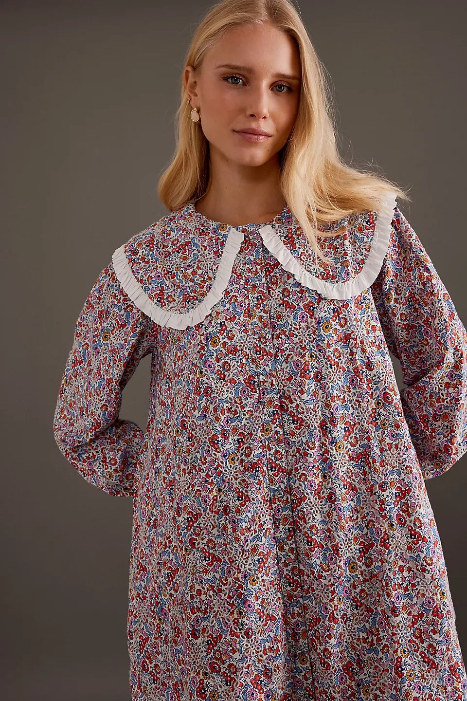 By Anthropologie Long-Sleeve Collared Mini Dress